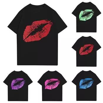 Женская повседневная футболка с круглым вырезом и короткими рукавами с принтом L синий