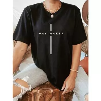 Женская повседневная футболка с круглым вырезом и короткими рукавами с принтом букв, хлопковые топы с круглым вырезом S