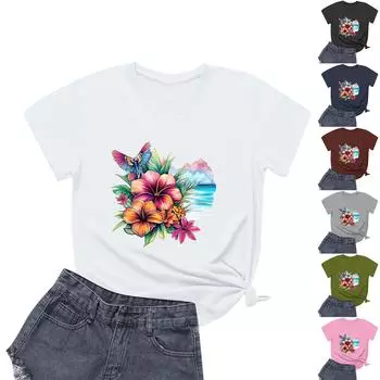 Женская повседневная футболка с круглым вырезом и короткими рукавами с принтом L армия зеленый