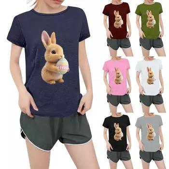 Женская повседневная футболка с круглым вырезом и короткими рукавами с принтом L армия зеленый