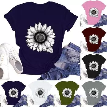 Женская повседневная футболка с круглым вырезом и коротким рукавом S чёрный