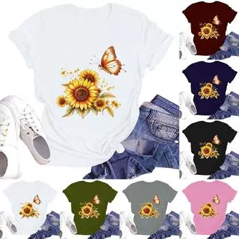 Женская повседневная футболка с круглым вырезом и коротким рукавом S