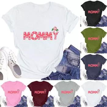 Женская повседневная футболка с круглым вырезом и короткими рукавами с принтом S тёмно-синий