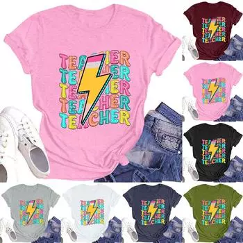 Женская повседневная футболка с круглым вырезом и короткими рукавами с принтом M винный