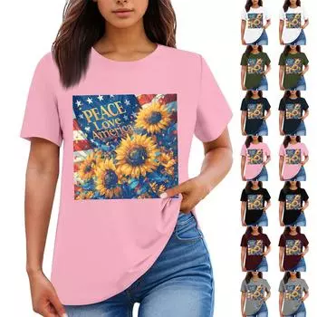 Женская повседневная футболка с круглым вырезом и коротким рукавом с принтом «День независимости» XL винный