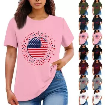 Женская повседневная футболка с круглым вырезом и коротким рукавом с принтом «День независимости» L армия зеленый