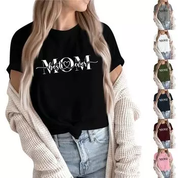 Женская повседневная футболка с круглым вырезом и короткими рукавами с принтом и надписью «Top» L армия зеленый