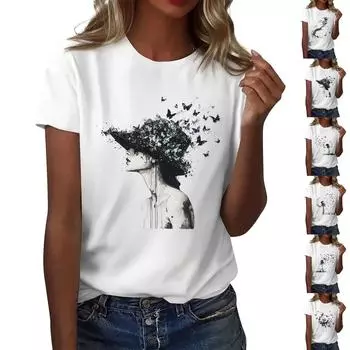 Женская повседневная футболка с круглым вырезом и короткими рукавами с принтом S