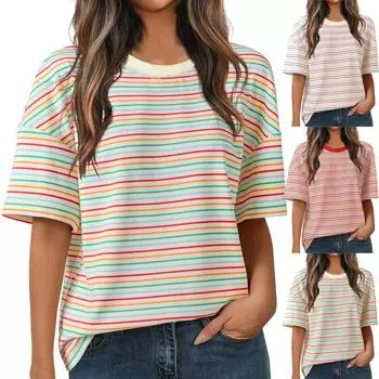 Женская повседневная футболка с круглым вырезом и короткими рукавами с принтом L синий