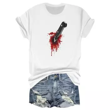 Женская повседневная футболка с круглым вырезом, принтом на Хэллоуин и коротким рукавом M