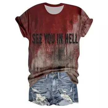 Женская повседневная футболка с круглым вырезом, принтом на Хэллоуин и коротким рукавом M