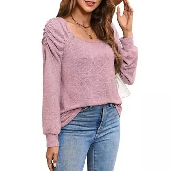 Женская повседневная футболка с квадратным вырезом и длинными рукавами S чёрный