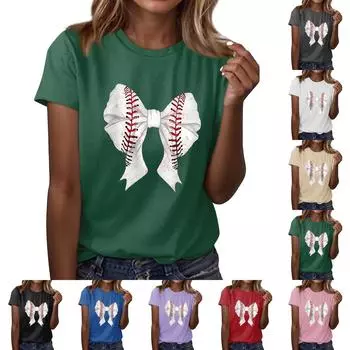 Женская повседневная футболка с принтом бейсбола, круглый вырез, пуловер, короткий рукав XXL бежевый