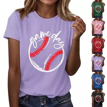 Женская повседневная футболка с принтом бейсбола, круглый вырез, пуловер, короткий рукав S белый