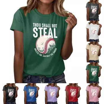 Женская повседневная футболка с принтом бейсбола, круглый вырез, пуловер, короткий рукав M фиолетовый