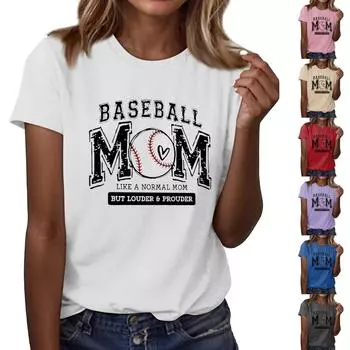 Женская повседневная футболка с принтом бейсбола, круглый вырез, пуловер, короткий рукав XXL