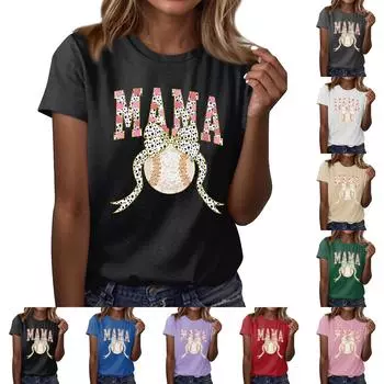 Женская повседневная футболка с принтом бейсбола, круглый вырез, пуловер, короткий рукав L чёрный