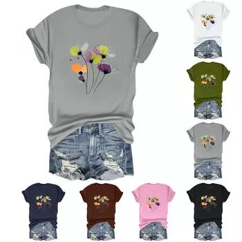 Женская повседневная футболка с принтом «Цветы и растения», свободная, с круглым вырезом, пуловер, короткий рукав L коричневый
