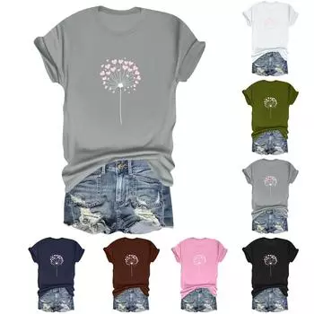 Женская повседневная футболка с принтом «Цветы и растения», свободная, с круглым вырезом, пуловер, короткий рукав L армия зеленый