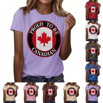 Женская повседневная футболка с принтом «Канада», круглый вырез, пуловер, короткий рукав L армия зеленый