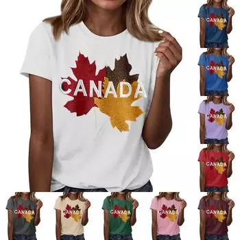 Женская повседневная футболка с принтом «Канада», круглый вырез, пуловер, короткий рукав L армия зеленый