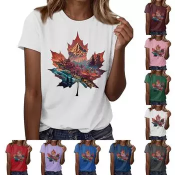 Женская повседневная футболка с принтом «Канада», круглый вырез, пуловер, короткий рукав L армия зеленый