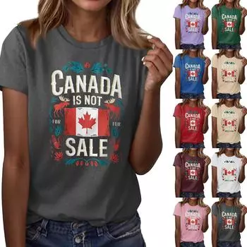 Женская повседневная футболка с принтом «Канада», круглый вырез, пуловер, короткий рукав L армия зеленый