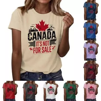 Женская повседневная футболка с принтом «Канада», круглый вырез, пуловер, короткий рукав L армия зеленый