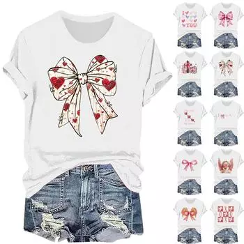 Женская повседневная футболка с принтом ко Дню святого Валентина, круглый вырез, пуловер, короткий рукав M