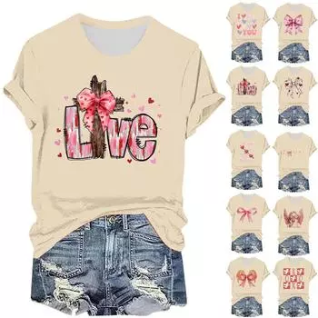 Женская повседневная футболка с принтом ко Дню святого Валентина, круглый вырез, пуловер, короткий рукав XXXL