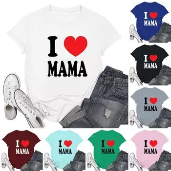 Женская повседневная футболка с принтом ко Дню матери, пуловер с круглым вырезом, топ с короткими рукавами L чёрный