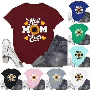 Женская повседневная футболка с принтом ко Дню матери, пуловер с круглым вырезом, топ с короткими рукавами L чёрный