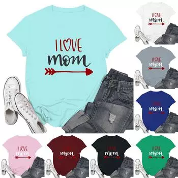 Женская повседневная футболка с принтом ко Дню матери, пуловер с круглым вырезом, топ с короткими рукавами L чёрный