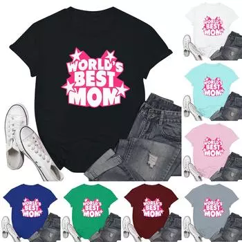 Женская повседневная футболка с принтом ко Дню матери, пуловер с круглым вырезом, топ с короткими рукавами L чёрный