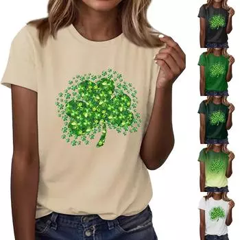Женская повседневная футболка с принтом ко Дню Святого Патрика, круглый вырез, пуловер, короткий рукав, топ XXL зелёный