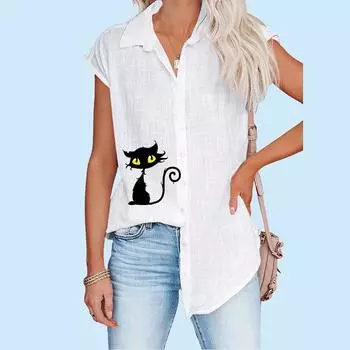 Женская повседневная футболка с принтом, летняя мода, тонкий топ, кардиган больших размеров, блузки с короткими рукавами S белый