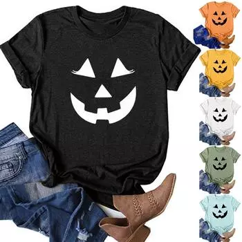 Женская повседневная футболка с принтом на Хэллоуин и круглым вырезом с коротким рукавом XXXL чёрный