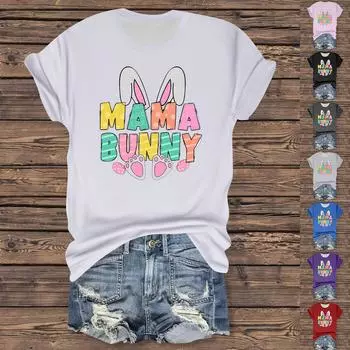 Женская повседневная футболка с принтом «Пасха», круглый вырез, пуловер, короткий рукав XXXL розовый