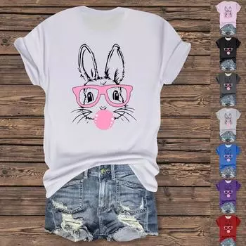 Женская повседневная футболка с принтом «Пасха», круглый вырез, пуловер, короткий рукав XL розовый