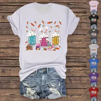 Женская повседневная футболка с принтом «Пасха», круглый вырез, пуловер, короткий рукав S