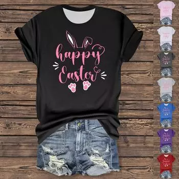 Женская повседневная футболка с принтом «Пасха», круглый вырез, пуловер, короткий рукав XXXL