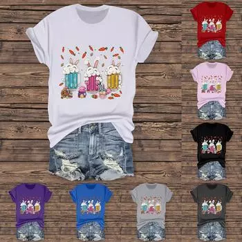 Женская повседневная футболка с принтом «Пасха», круглый вырез, пуловер, короткий рукав XXL фиолетовый