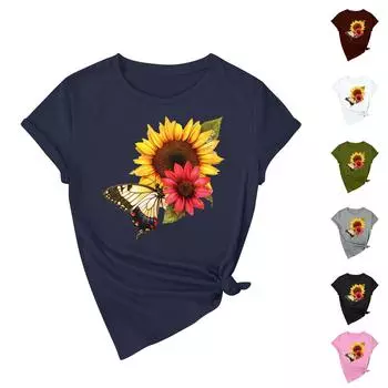 Женская повседневная футболка с принтом подсолнухов Street Slim Fit с коротким рукавом L армия зеленый