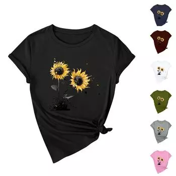 Женская повседневная футболка с принтом подсолнухов Street Slim Fit с коротким рукавом XXL