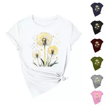 Женская повседневная футболка с принтом подсолнухов Street Slim Fit с коротким рукавом M