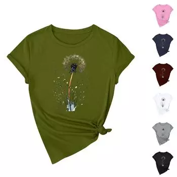 Женская повседневная футболка с принтом подсолнухов Street Slim Fit с коротким рукавом XL винный