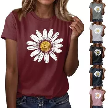 Женская повседневная футболка с принтом подсолнухов Street Slim Fit с коротким рукавом XL чёрный