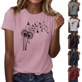 Женская повседневная футболка с принтом подсолнухов Street Slim Fit с коротким рукавом S чёрный