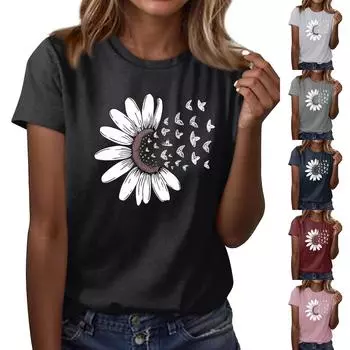 Женская повседневная футболка с принтом подсолнухов Street Slim Fit с коротким рукавом XXL белый