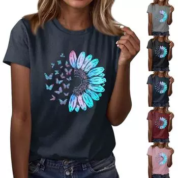 Женская повседневная футболка с принтом подсолнухов Street Slim Fit с коротким рукавом XL розовый